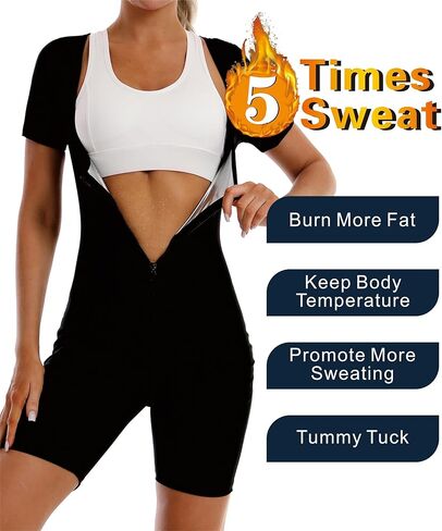 بدلة ساونا 4 في 1 لتدريب الخصر للنساء، جذع طويل، دهون البطن السفلية لكامل الجسم بذلة مع شورت كم in Kuwait