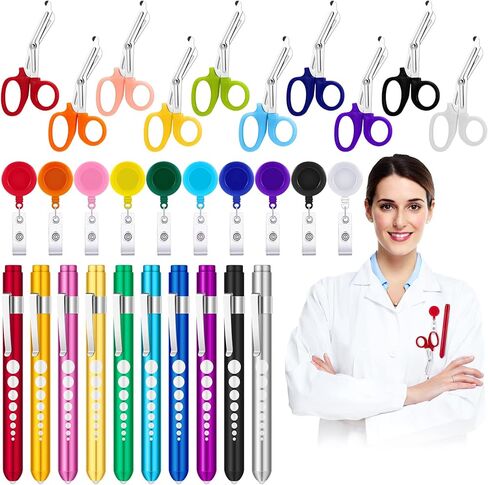 72 Pcs Trauma Shears Pen Lights and Badge Reels Nurse Accessories for Work, Nursing Bandage Scissors LED Penlight Gifts for CNA RN Doctor EMT Practitioner Assistant Student First Aid (Assorted Colors) in Saudi Arabia