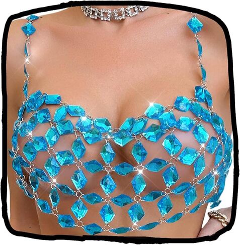 Rhinestones Body Chain Suit Silver Crystal Bikini Bra Underwear Sexy Sparkly Party Body Jewelry Accessories for Women in Kuwait
