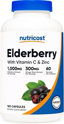 مستخلص جذور نبات البلسان والزنجبيل من نوتريكوست (1300 مجم) مع فيتامين ج (500 مجم)، زنك (25 مجم) وفيتامين د (125 مجم) 180 كبسولة - مكمل نباتي صديق للبيئة، خالي من الكائنات المعدلة وراثيًا، خالي من الغلوتين، 60 حصة in Kuwait