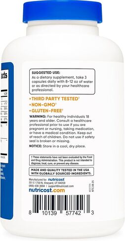مستخلص جذور نبات البلسان والزنجبيل من نوتريكوست (1300 مجم) مع فيتامين ج (500 مجم)، زنك (25 مجم) وفيتامين د (125 مجم) 180 كبسولة - مكمل نباتي صديق للبيئة، خالي من الكائنات المعدلة وراثيًا، خالي من الغلوتين، 60 حصة in Kuwait