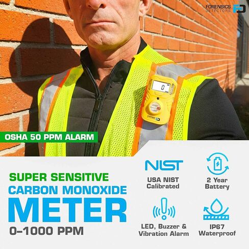 كاشف أول أكسيد الكربون المحمول | إنذارات إدارة السلامة والصحة المهنية | عمر البطارية لمدة عامين | اجتياز اختبار السقوط من ارتفاع 10 أقدام | IP67 مقاوم للماء | الولايات المتحدة الأمريكية NIST معايرة in Kuwait