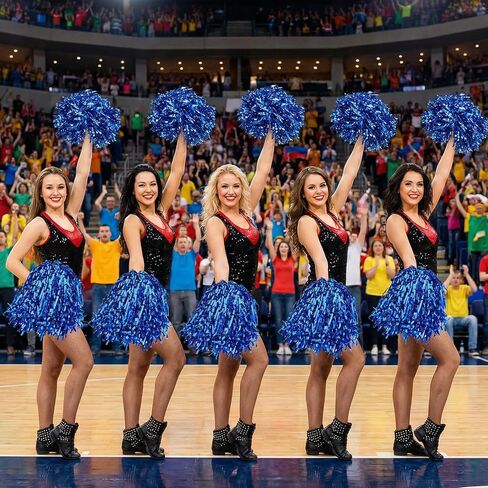 60 Pcs Blue Cheerleading Pom Poms, Metallic Foil with Plastic Baton Handles for Cheering Squad Sports Party Dance Performance in Saudi Arabia
