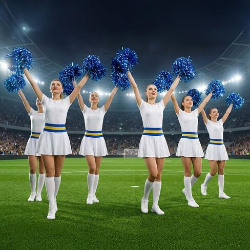 60 Pcs Blue Cheerleading Pom Poms, Metallic Foil with Plastic Baton Handles for Cheering Squad Sports Party Dance Performance in Saudi Arabia