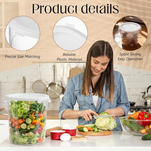 4 Pack 12 Qt Containers with Lid, 12/18/22 Qt Round Container Lids, Translucent Plastic Stackable Commercial Food Storage Lids for Restaurant Cafeteria Pantry in Kuwait