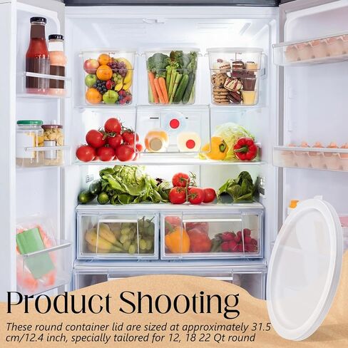 4 Pack 12 Qt Containers with Lid, 12/18/22 Qt Round Container Lids, Translucent Plastic Stackable Commercial Food Storage Lids for Restaurant Cafeteria Pantry in Kuwait