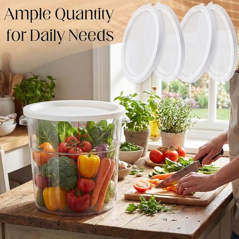 4 Pack 12 Qt Containers with Lid, 12/18/22 Qt Round Container Lids, Translucent Plastic Stackable Commercial Food Storage Lids for Restaurant Cafeteria Pantry in Kuwait