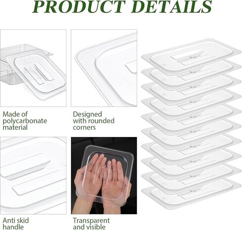 10 Pcs Polycarbonate Food Pan Lids with Handle, 1/3 Size Clear Food Pan Lids, Stackable Acrylic Hotel Lid Cover for Restaurant Foods Container and Storage in Saudi Arabia