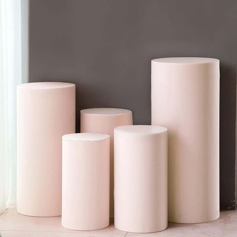 Efavormart Set of 5 | Blush Spandex Cylinder Plinth Display Box Stand Covers, Stretchable Pedestal Pillar Prop Covers - 160 GSM in Saudi Arabia
