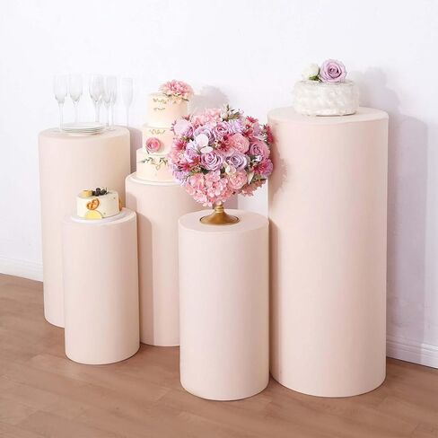 Efavormart Set of 5 | Blush Spandex Cylinder Plinth Display Box Stand Covers, Stretchable Pedestal Pillar Prop Covers - 160 GSM in Saudi Arabia