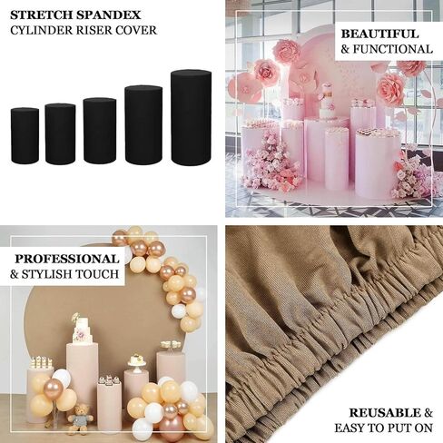 Efavormart Set of 5 | Blush Spandex Cylinder Plinth Display Box Stand Covers, Stretchable Pedestal Pillar Prop Covers - 160 GSM in Saudi Arabia