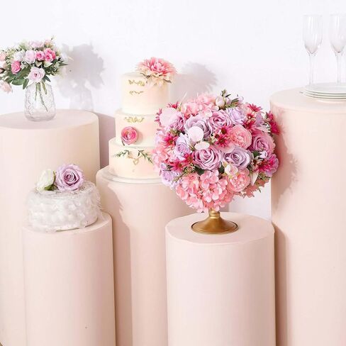 Efavormart Set of 5 | Blush Spandex Cylinder Plinth Display Box Stand Covers, Stretchable Pedestal Pillar Prop Covers - 160 GSM in Saudi Arabia