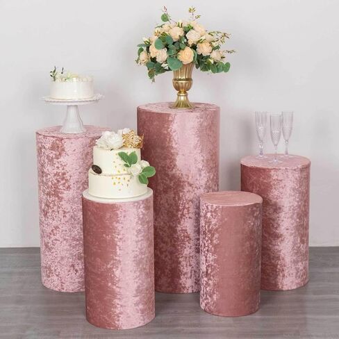 Efavormart Set of 5 | Blush Spandex Cylinder Plinth Display Box Stand Covers, Stretchable Pedestal Pillar Prop Covers - 160 GSM in Saudi Arabia
