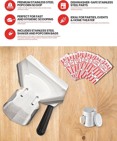 Popcorn Scoop Set with Salt Shaker & 10 Popcorn Bags, Stainless Steel Popcorn Scooper for Popcorn Machine Supplies, Popcorn Accessories Kit for Home Theater & Parties in Saudi Arabia