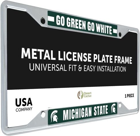 Desert Cactus Michigan State University License Plate Frame Spartans MSU Holder for Front or Back of Car Metal Car Tag Holder Officially Licensed (Slogan 2) in Saudi Arabia