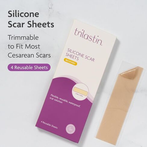 أوراق ندبات السيليكون تريلاستين للقسم القيصري - شرائط ندبات سيليكون طويلة جدًا من الدرجة الطبية للندبات الجراحية والجُدرات - أوراق ندبات سيليكون مقاومة للماء قابلة لإعادة الاستخدام (4 قطع) in Kuwait