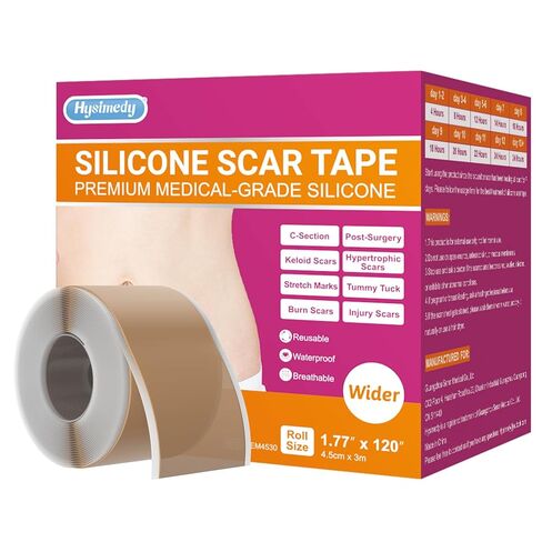 صفائح ندبة من السيليكون، شريط ندبات من السيليكون الطبي للندبات الجراحية، شريط سيليكون بعرض 1.77 بوصة × 120 بوصة، شريط سيليكون أوسع 3 أمتار لندبات الجدرة، الضخامية، القسم القيصري، شد البطن، بقع الجراحة وندبات الحروق in Kuwait
