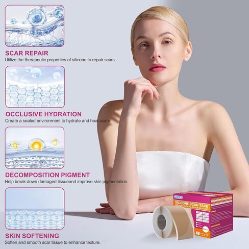 صفائح ندبة من السيليكون، شريط ندبات من السيليكون الطبي للندبات الجراحية، شريط سيليكون بعرض 1.77 بوصة × 120 بوصة، شريط سيليكون أوسع 3 أمتار لندبات الجدرة، الضخامية، القسم القيصري، شد البطن، بقع الجراحة وندبات الحروق in Kuwait