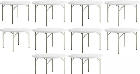 PRO&Family Pack 10! 48 Inches / 120 cm White Folding Table 4 Ft Round Folding Table Folding Table White Granite Kitchen Table Foldable Table Folding Desk Granite Outdoor Table Plastic Card Table in Kuwait