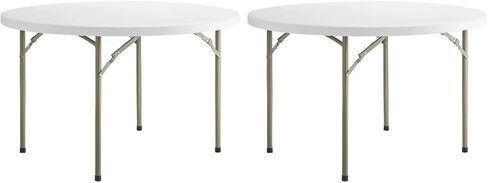 Pack 2! 48" White Foldable Table Round Folding Table Folding Tables 4ft Lightweight Portable Bar Table for Party Folding Banquet Granite Outdoor Table Plastic Folding Tables 4 Foot in Kuwait