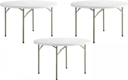 PRO&Family Pack 3! 48 Inches / 120 cm White Folding Table 4 Ft Round Folding Table Folding Table White Granite Kitchen Table Foldable Table Folding Desk Granite Outdoor Table Plastic Card Table in Kuwait