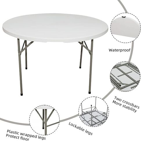 PRO&Family 60 Inches Round Tables for Parties Perfect for Church 60 in Round Table Easy Bi-Folding Table Round Banquet Tables Granite Outdoor Table Heavy Duty Round Table White Table Bi-Folding in Kuwait