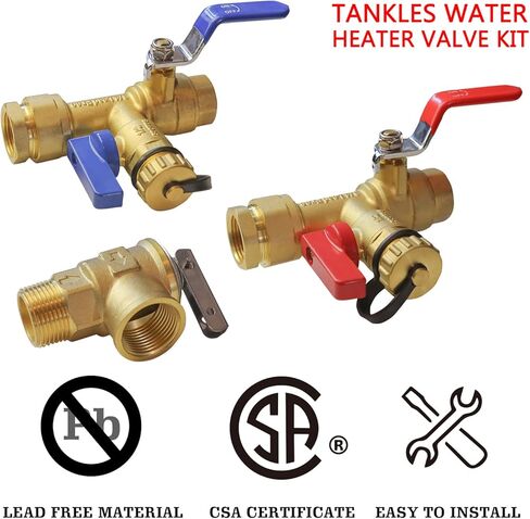 Xiny Tool 3/4 بوصة IPS عازل سخان مياه بدون خزان خدمة مجموعة صمامات مع صمام تخفيف الضغط، نحاس نظيف in Kuwait