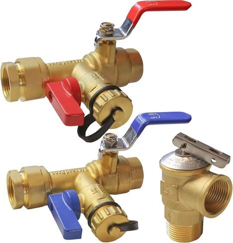 Xiny Tool 3/4 بوصة IPS عازل سخان مياه بدون خزان خدمة مجموعة صمامات مع صمام تخفيف الضغط، نحاس نظيف in Kuwait