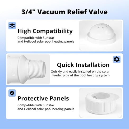 3/4" Vacuum Relief Valve Pool Solar Panels Compatible for Heliocol and Sunstar Panels, PVC Vacuum Relief Valve Fit for Heliocol Solar Swimming Pool Heating Systems (White) in Kuwait