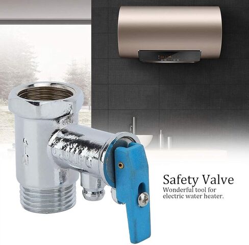 0.8Mpa G1/2" Electric Water Heater Valve,Thickening Durable Brass Pressure Relief Check Valve with Blue Handle 2.2In in Kuwait