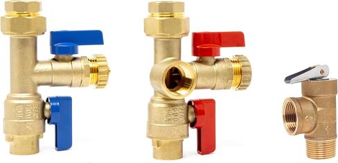 3/4 inch IPS Isolator Tankless Water Heater Service Valve Kit – 3/4'' FNPT X FNPT Thread Brass Isolation Set with Pressure Relief Valve | Pipe Fittings, Supplies & Spare Parts in Saudi Arabia