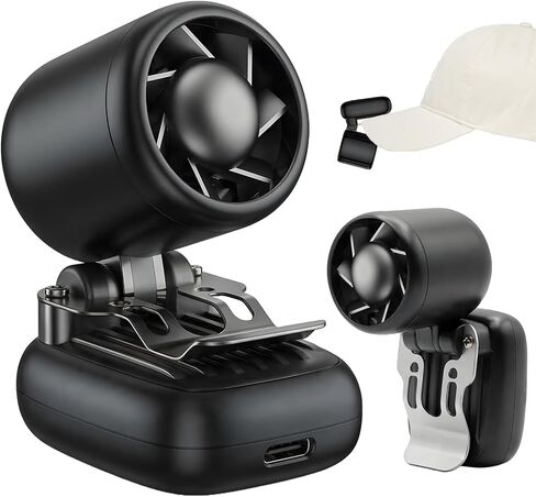 Clip-On Hat Fan with 3 Gear, Super-Mini Portable Handheld Fan, Only 0.13lb, Foldable Personal Fans Rechargeable, Face Cooling Fan for Baseball Cap, Visor Hat, Travel, Sports, Outdoor - Black in Kuwait