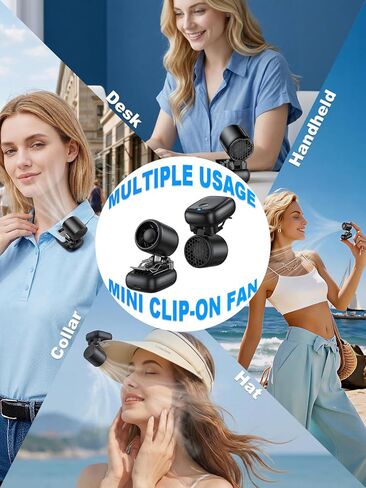 Clip-On Hat Fan with 3 Gear, Super-Mini Portable Handheld Fan, Only 0.13lb, Foldable Personal Fans Rechargeable, Face Cooling Fan for Baseball Cap, Visor Hat, Travel, Sports, Outdoor - Black in Kuwait