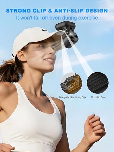 Clip-On Hat Fan with 3 Gear, Super-Mini Portable Handheld Fan, Only 0.13lb, Foldable Personal Fans Rechargeable, Face Cooling Fan for Baseball Cap, Visor Hat, Travel, Sports, Outdoor - Black in Kuwait