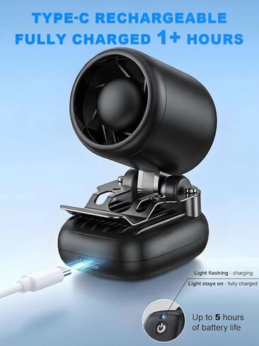 Clip-On Hat Fan with 3 Gear, Super-Mini Portable Handheld Fan, Only 0.13lb, Foldable Personal Fans Rechargeable, Face Cooling Fan for Baseball Cap, Visor Hat, Travel, Sports, Outdoor - Black in Kuwait