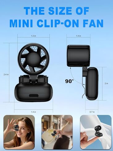 Clip-On Hat Fan with 3 Gear, Super-Mini Portable Handheld Fan, Only 0.13lb, Foldable Personal Fans Rechargeable, Face Cooling Fan for Baseball Cap, Visor Hat, Travel, Sports, Outdoor - Black in Kuwait