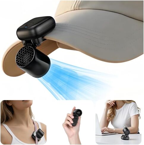 Clip-On Hat Fan with 3 Gear, Super-Mini Portable Handheld Fan, Only 0.13lb, Foldable Personal Fans Rechargeable, Face Cooling Fan for Baseball Cap, Visor Hat, Travel, Sports, Outdoor - Black in Kuwait