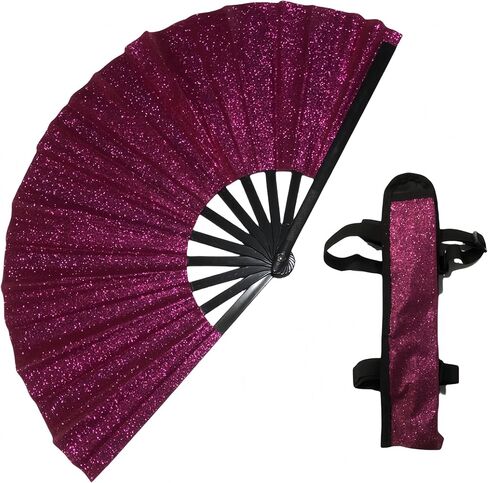 Large Clack Hand Fan for Dancing，Festivals，Weddings & Outdoor Events，Portable Craft Design Dance Enthusiast Gift，Foldable Chinese Hand Fan with Pouch (Gold) in Saudi Arabia