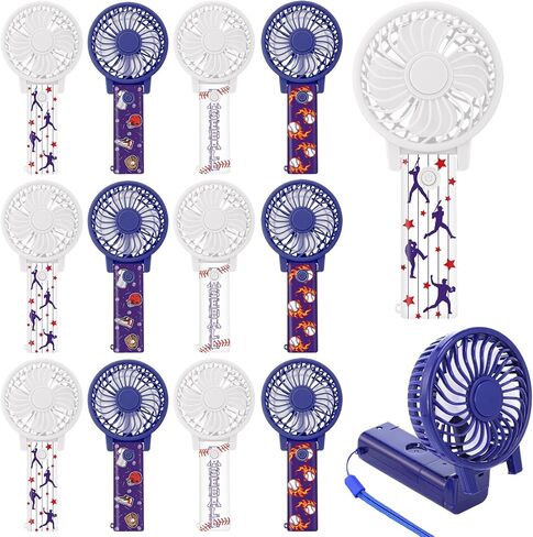 12 Pcs Baseball Mini Portable Fans Foldable Baseball Personal Handheld Fans Bulk with Lanyard Small Favor for Team Gift Outdoor Sport Game Cooling Favors, Battery Not Include in Kuwait