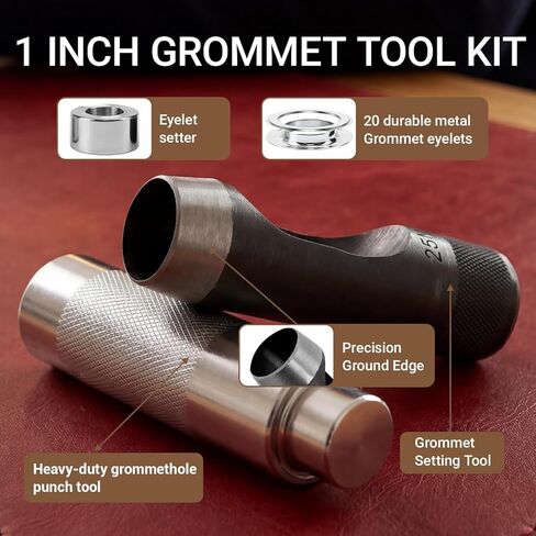 1 Inch Grommet Tool Kit – Upgraded Heavy Duty Razor Sharp Punch Cuts Clean in One Strike, No Dull Impact, Pro Grommet Setter, Includes 20 Copper Grommets, for DIY, Leather & Tarps in Kuwait