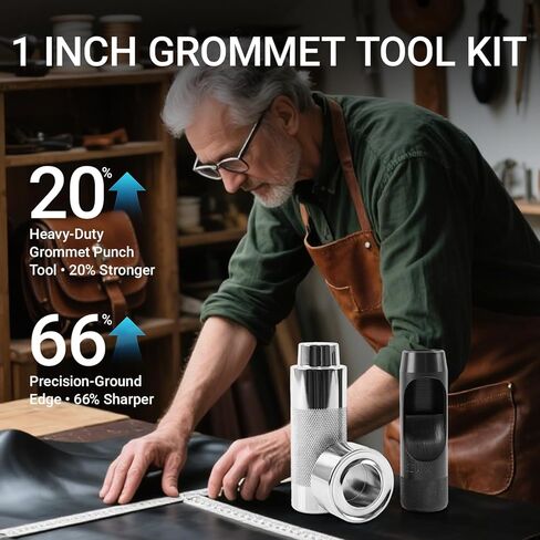1 Inch Grommet Tool Kit – Upgraded Heavy Duty Razor Sharp Punch Cuts Clean in One Strike, No Dull Impact, Pro Grommet Setter, Includes 20 Copper Grommets, for DIY, Leather & Tarps in Kuwait