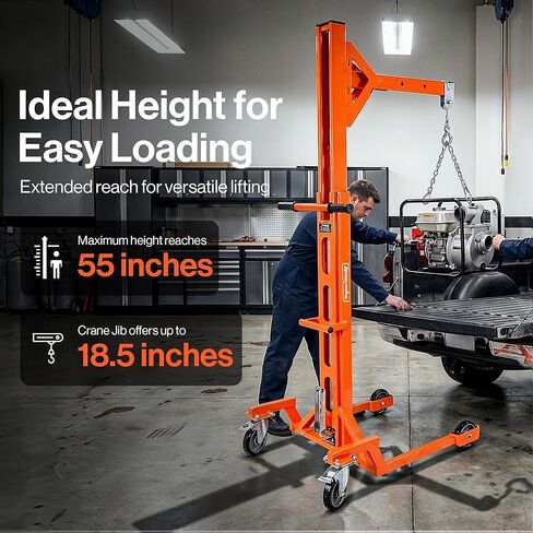Superhandy Portable Hydraulic Crane Lift, Tool-Free Disassembly, Foot Pedal Operation, 6-Inch PU Wheels with Brakes, No Power Required, for Trucks, Garages & Workshops in Kuwait