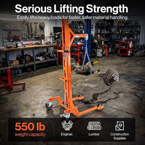 Superhandy Portable Hydraulic Crane Lift, Tool-Free Disassembly, Foot Pedal Operation, 6-Inch PU Wheels with Brakes, No Power Required, for Trucks, Garages & Workshops in Kuwait