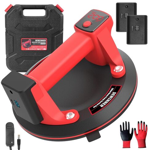 DEWINNER 8" Electric Glass Suction Cup Lifter, 600 LBS Max Load Vacuum Glass Lifter with 2 X 1200mAh Built-in Batteries, Industrial Strength Vacuum Suction Cup for Glass, Tile, Granite, Metal(2PCS) in Kuwait