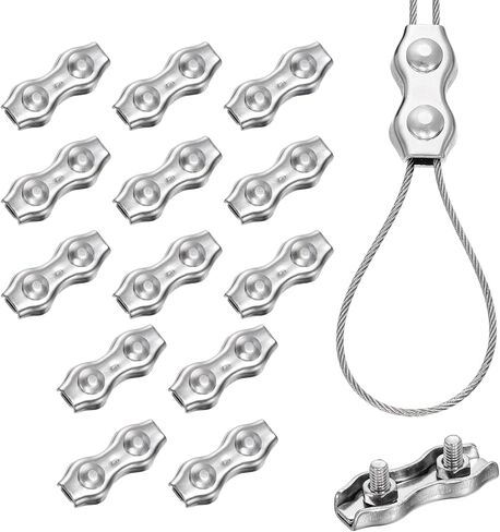 PATIKIL 14 Pcs Stainless Steel Duplex Wire Rope Clips, M4 Duplex Bolt Cable Clips Clamp for 5/64 Inch Diameter Wire Rope for Rigging Tent Guard Railing System, Silver in Saudi Arabia