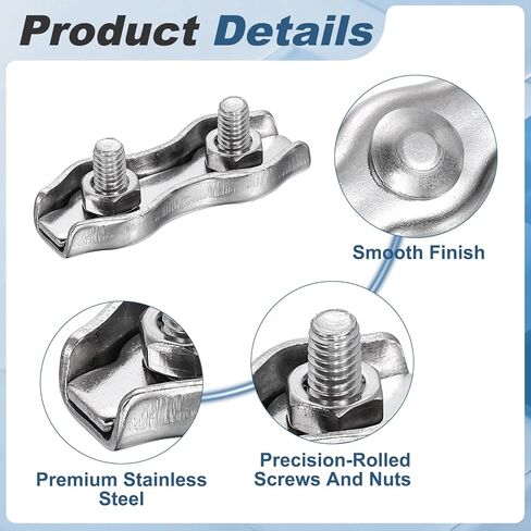 PATIKIL 14 Pcs Stainless Steel Duplex Wire Rope Clips, M4 Duplex Bolt Cable Clips Clamp for 5/64 Inch Diameter Wire Rope for Rigging Tent Guard Railing System, Silver in Saudi Arabia