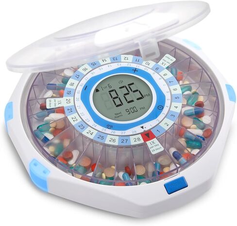 LiveFine WiFi Automatic Pill Dispenser and Remote Medication Monitoring System with Locking Key, 28-Day Medication Organizer Up To 9 Doses Per, Adjustable Light/Sound Alarms For Prescriptions & Vitami in Kuwait