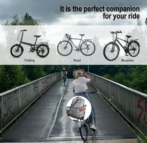 Large Rear Bike Basket - 55LB Heavy Duty Metal Cargo Crate for E-Bike and Cruiser - Anti-Rattle Iron Wire Mesh with Waterproof Cover Liner and Cargo Net - 15 x 11.5 x 10 Inches in Kuwait