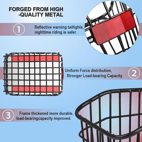 Large Rear Bike Basket - 55LB Heavy Duty Metal Cargo Crate for E-Bike and Cruiser - Anti-Rattle Iron Wire Mesh with Waterproof Cover Liner and Cargo Net - 15 x 11.5 x 10 Inches in Kuwait