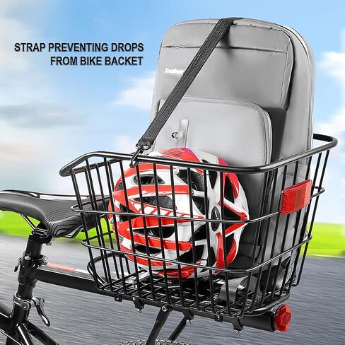 Large Rear Bike Basket - 55LB Heavy Duty Metal Cargo Crate for E-Bike and Cruiser - Anti-Rattle Iron Wire Mesh with Waterproof Cover Liner and Cargo Net - 15 x 11.5 x 10 Inches in Kuwait